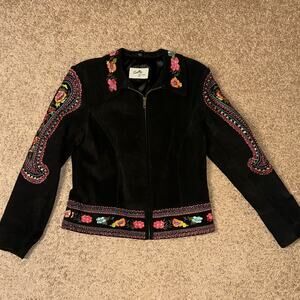 Scully Beaded Embroidered Black Suede Jacket Women's Size Small NWOT